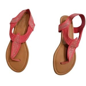 Celebrity‎ Thong Sandals 9 Pink Rhinestone Embellished Strappy Slingback Flat